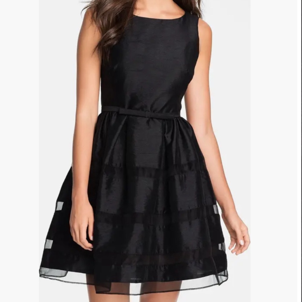 Taylor Tonal Stripe Fit & Flare Black Dress Nordstrom Size 4